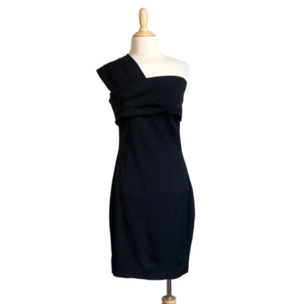 REISS Women's 4 Black Cristiana One Shoulder Cocktail Dress Modal Old Money